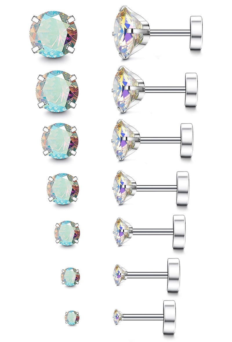 Fansilver 20G Hypoallergenic Flat Back Earrings for Women Men Silver 14K Gold Stainless Steel Stud Earrings Brithstone Cubic Zirconia Studs Surgical Steel Cartilage Earrings for Sensitive Ears - Image 1
