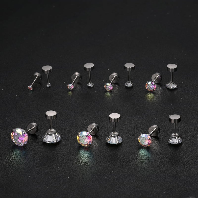 Fansilver 20G Hypoallergenic Flat Back Earrings for Women Men Silver 14K Gold Stainless Steel Stud Earrings Brithstone Cubic Zirconia Studs Surgical Steel Cartilage Earrings for Sensitive Ears - Image 4