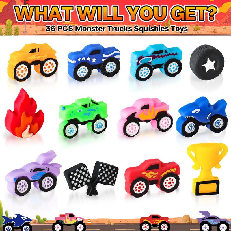 Erweicet 36 Pcs Monster Truck Party Favor Monster Truck Squishy Toys For Kids Boys Truck Birthday Party Birthday Game Prizes Easter Egg Fillers Chool Classroom Rewards Exchange Gifts - Image 3