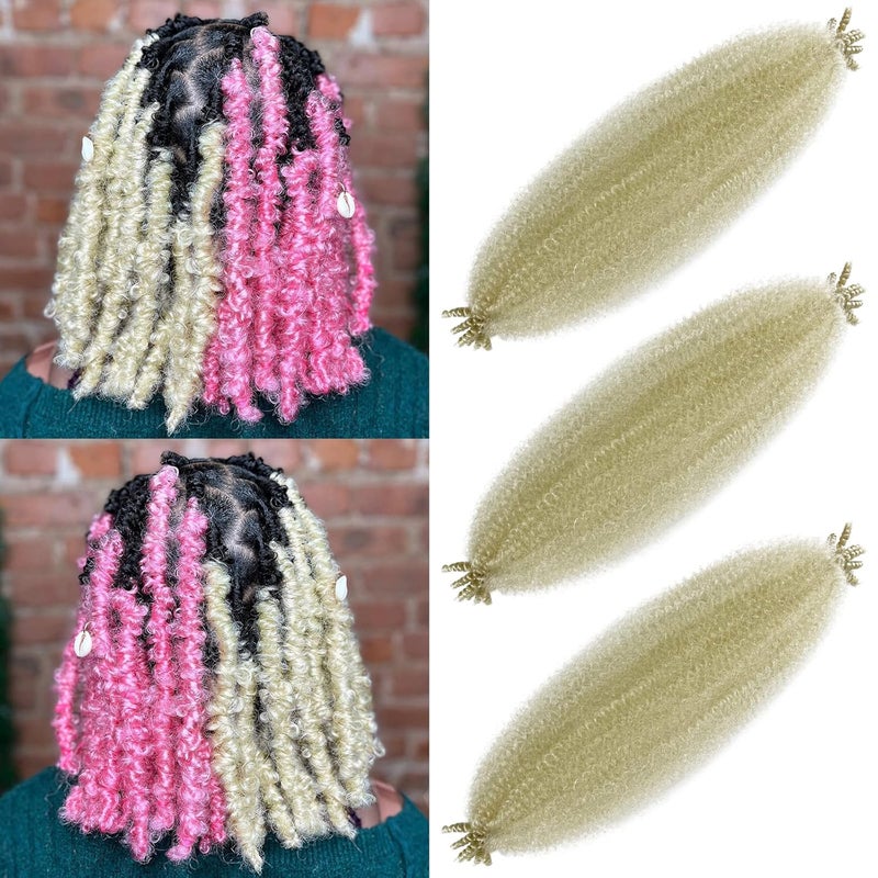 613 Blonde Marley Twist Hair Wrapping Hair for Soft Locs 16 Inch Prefluffed Kinky Twist Hair for Braiding 613 Marley Twist Braiding Hair 3 Packs Blonde Afro kinky Curly Braiding Hair 16in 3P 613