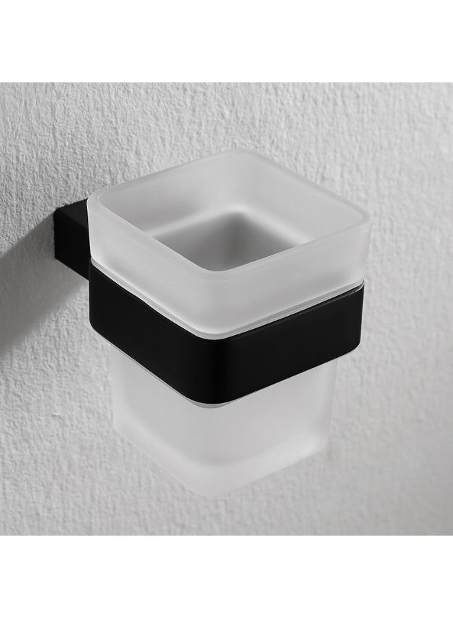 Black Single Toothbrush Glass Tumbler with Holder  - Image 2