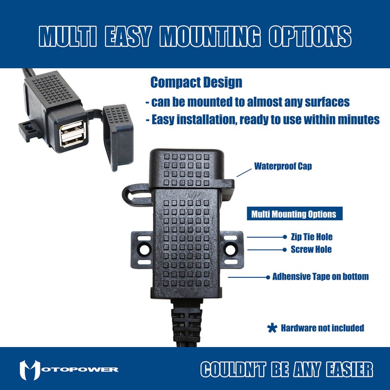 MOTOPOWER MP0609EA 3.1Amp Waterproof Motorcycle Dual USB Kit SAE to USB Adapter Cable with SAE Ring Terminal Cable Harness - Image 4