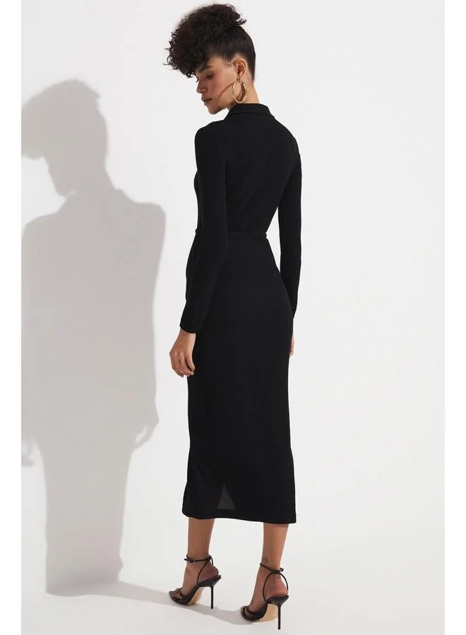 JUNE June Button Detailed Knitted Skirt Black
