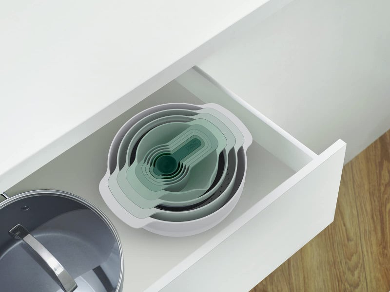Joseph Joseph Nest 9 Plus, 9 Piece Compact Food Preparation Set with Mixing Bowls, Measuring cups, Sieve and Colander, Editions Range, Sage Green - Image 5