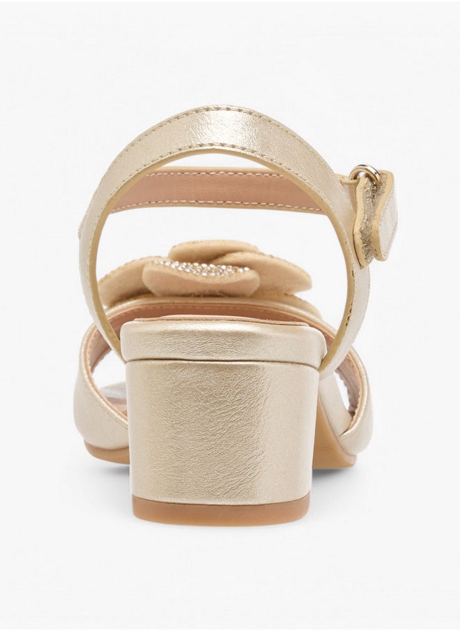 Celeste Girls Floral Accent Block Heel Sandals with Hook and Loop Closure  - Image 5