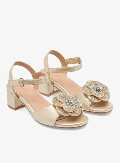 Celeste Girls Floral Accent Block Heel Sandals with Hook and Loop Closure