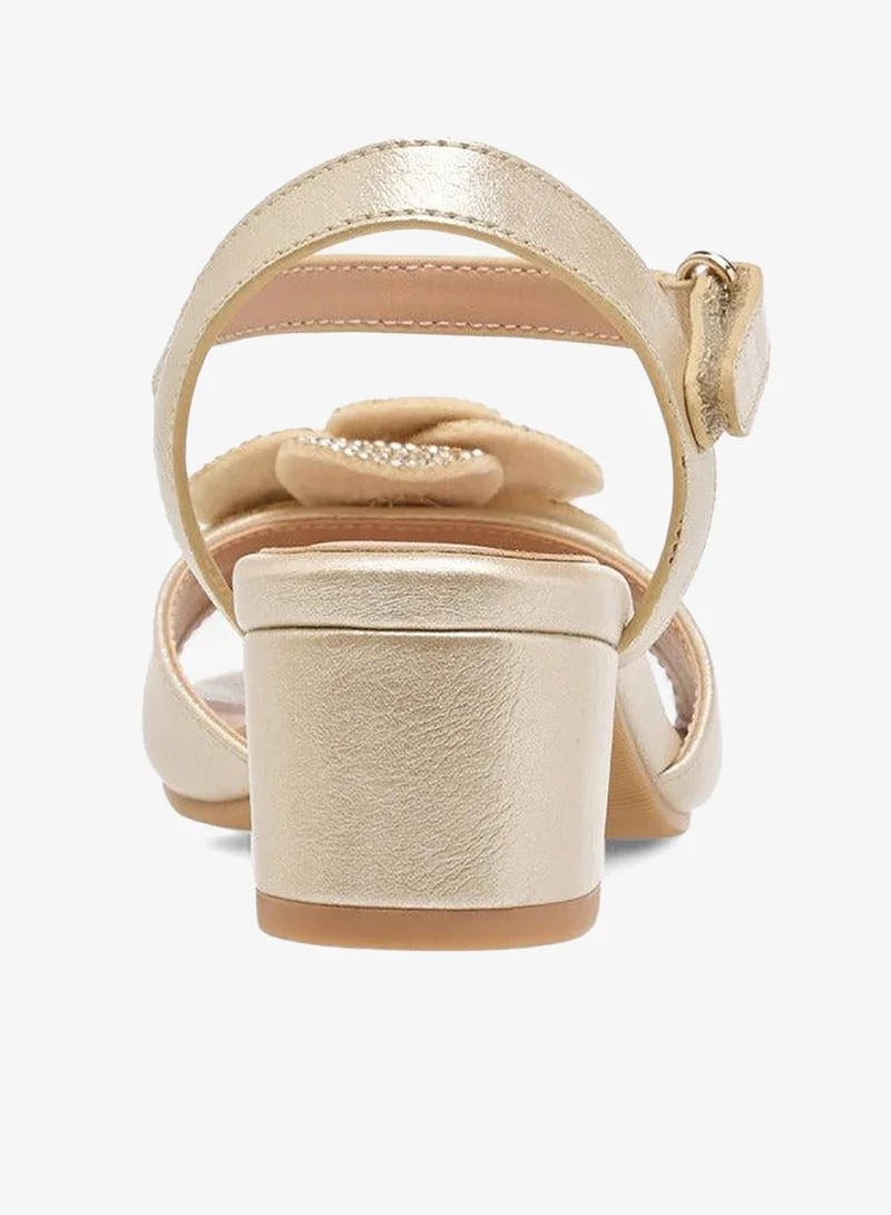 Celeste Girls Floral Accent Block Heel Sandals with Hook and Loop Closure