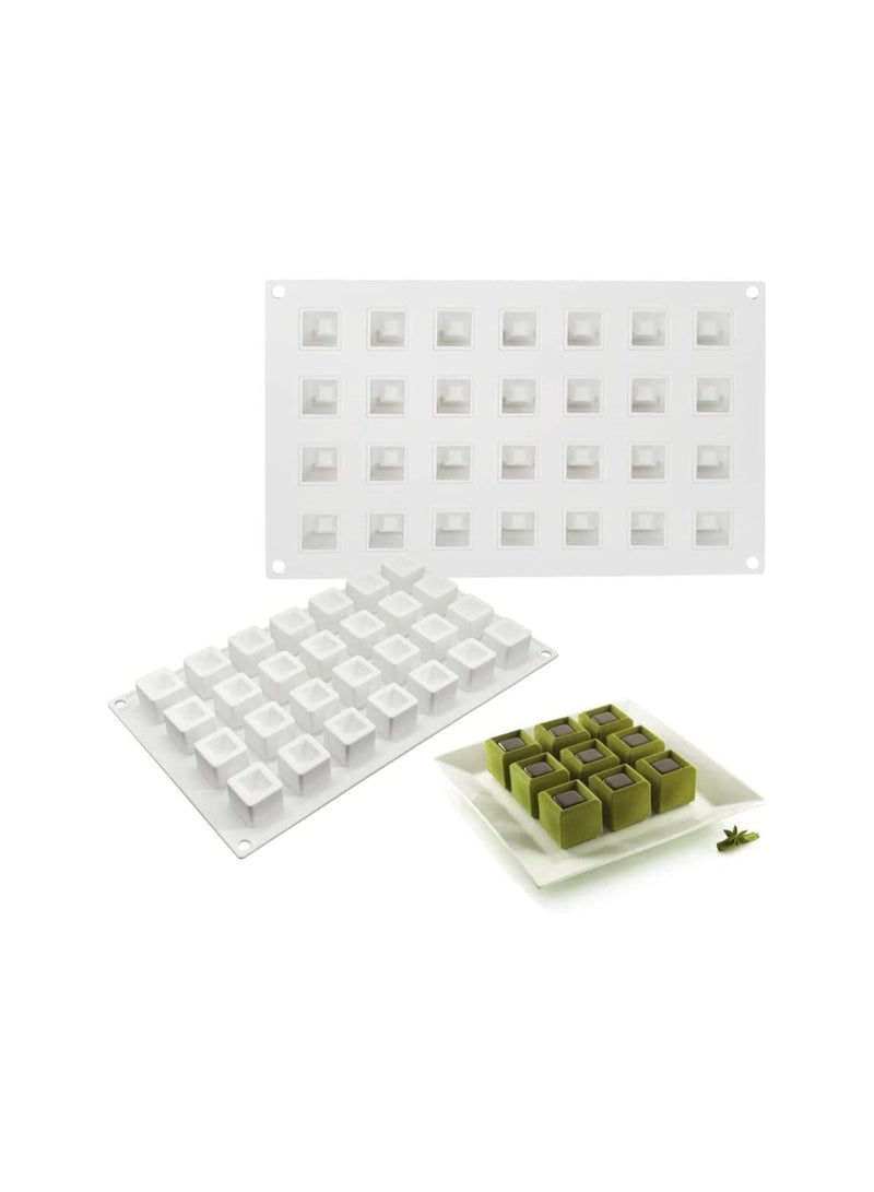 Silicone Mould 3D Cake Handmade Bakeware DIY Mould, Chocolate - Jelly Pudding Dessert Candy 28 Holes Nut Square, White - Image 2