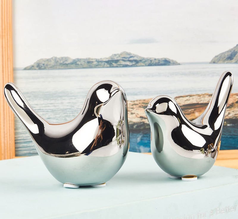Insiswiner Small Animal Statues Home Decor Modern Style Birds Silver Decorative Ornaments for Shelf Living Room Bedroom Office Desktop Cabinets