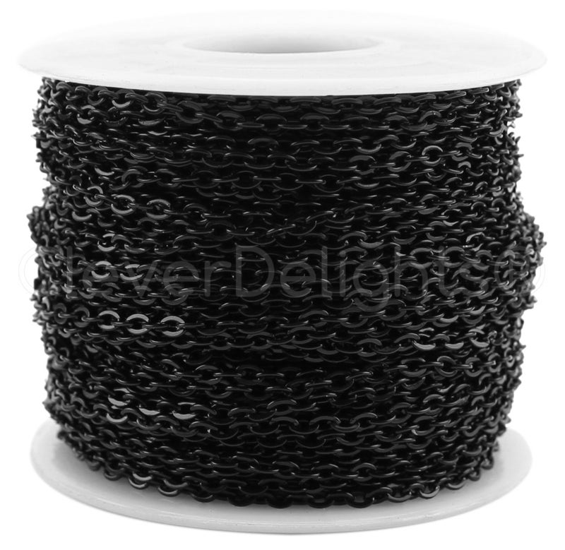 CleverDelights 2x3mm Cable Chain - Dark Black Color - 30 Feet - Image 1
