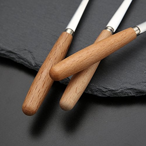 DEEKOUDT 6 Pcs Wooden Handle Stainless Steel Two Prong Forks Fruit Cake Appetizer Forks - Image 5