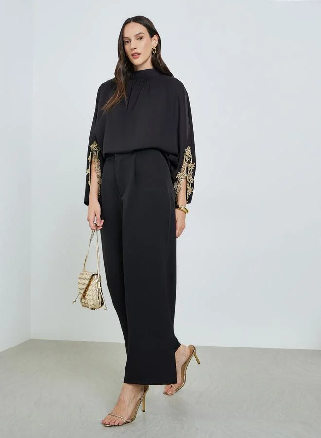 Take Two Black Lace Detail Slit Sleeve Blouse