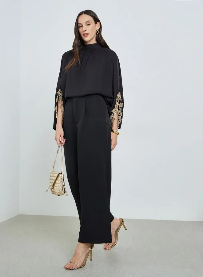 Take Two Black Lace Detail Slit Sleeve Blouse