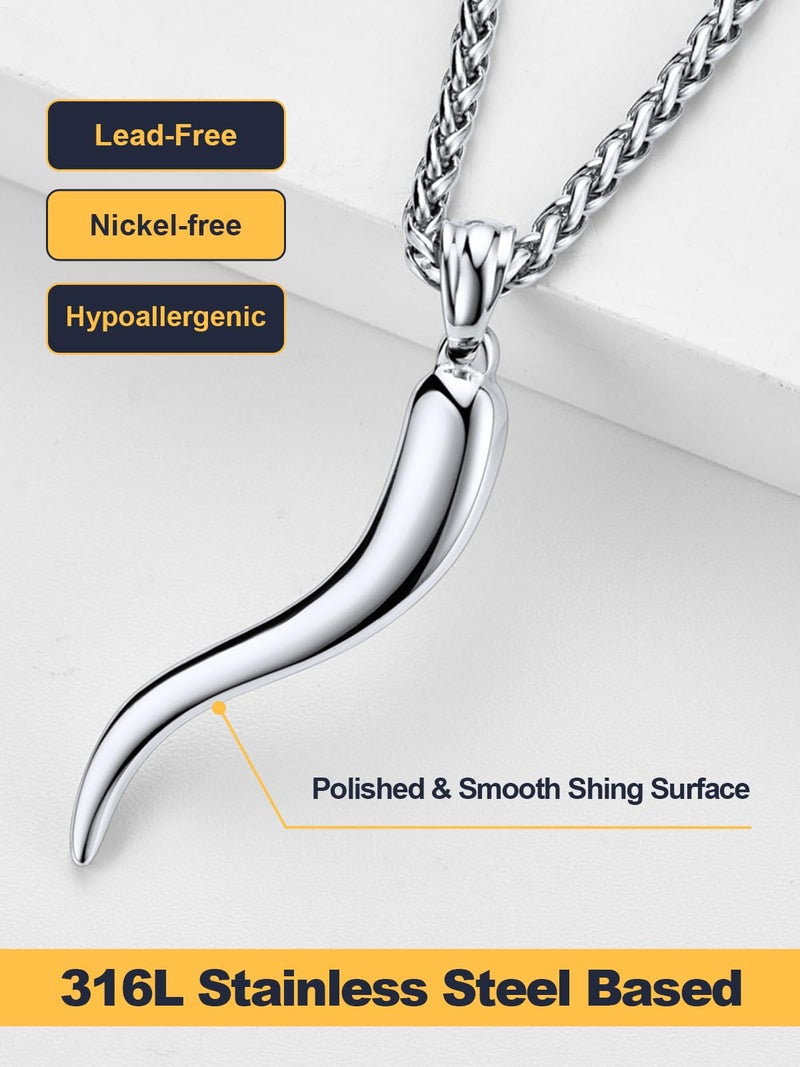 U7 Italian Horn Necklace for Men Women, Stainless Steel Talisman Italian Jewelry Protection Charm Pendant Cornicello Necklace 22 Inch - Image 5