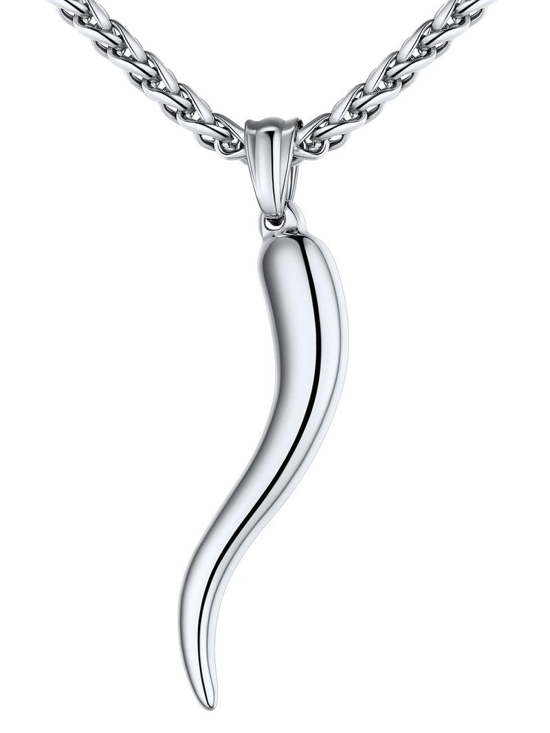 U7 Italian Horn Necklace for Men Women, Stainless Steel Talisman Italian Jewelry Protection Charm Pendant Cornicello Necklace 22 Inch - Image 1