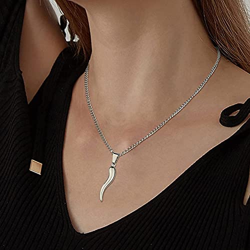 U7 Italian Horn Necklace for Men Women, Stainless Steel Talisman Italian Jewelry Protection Charm Pendant Cornicello Necklace 22 Inch - Image 3