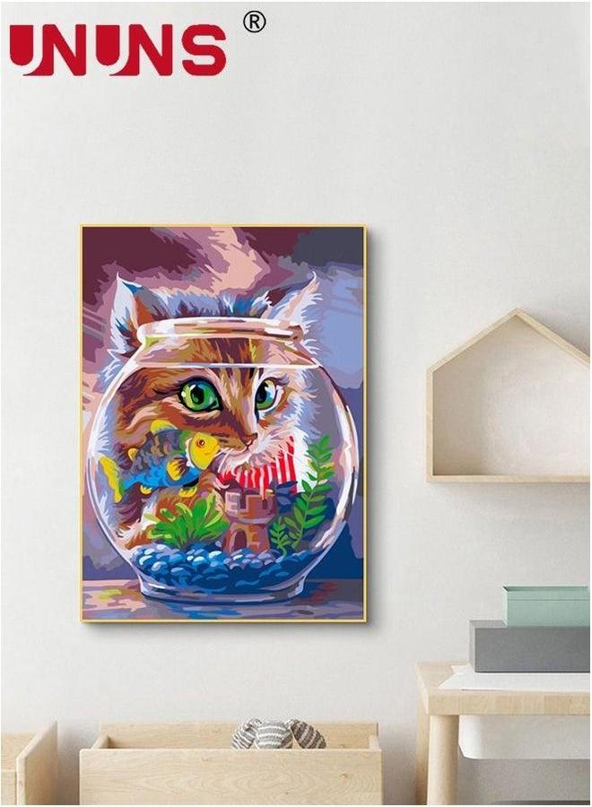 UNUNS 5D DIY Cat Diamond Painting Kit,Cute Fishbowl Wall Art Decor,Crystal Rhinestone Canvas Kits For Adults And Kids,30x40cm  - Image 4