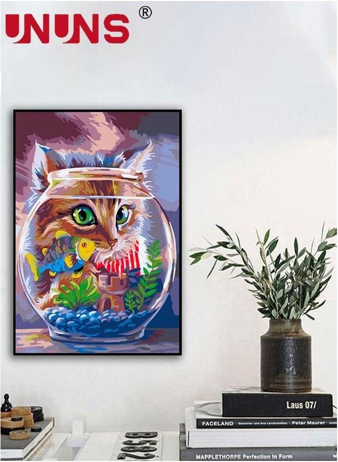 UNUNS 5D DIY Cat Diamond Painting Kit,Cute Fishbowl Wall Art Decor,Crystal Rhinestone Canvas Kits For Adults And Kids,30x40cm  - Image 2