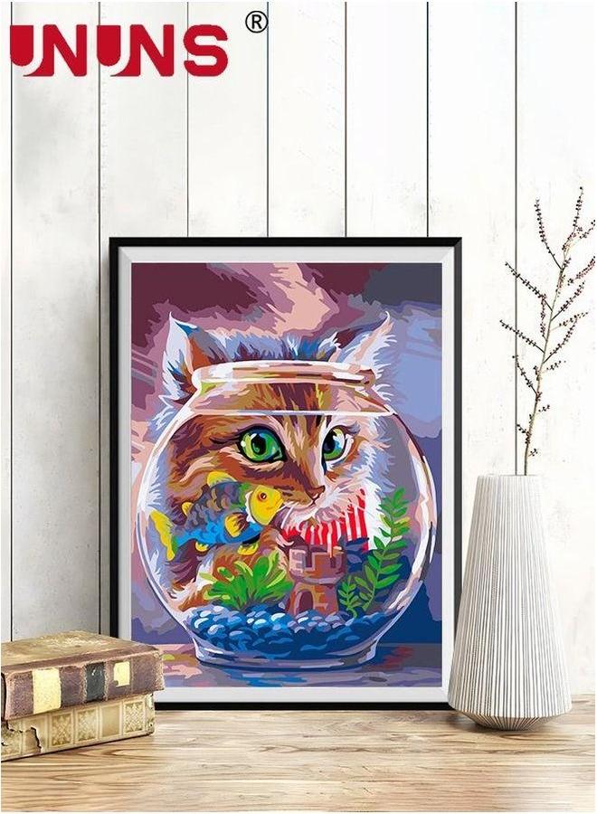 UNUNS 5D DIY Cat Diamond Painting Kit,Cute Fishbowl Wall Art Decor,Crystal Rhinestone Canvas Kits For Adults And Kids,30x40cm  - Image 3