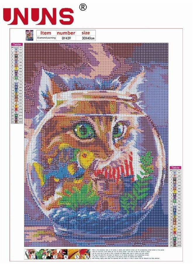 UNUNS 5D DIY Cat Diamond Painting Kit,Cute Fishbowl Wall Art Decor,Crystal Rhinestone Canvas Kits For Adults And Kids,30x40cm  - Image 5