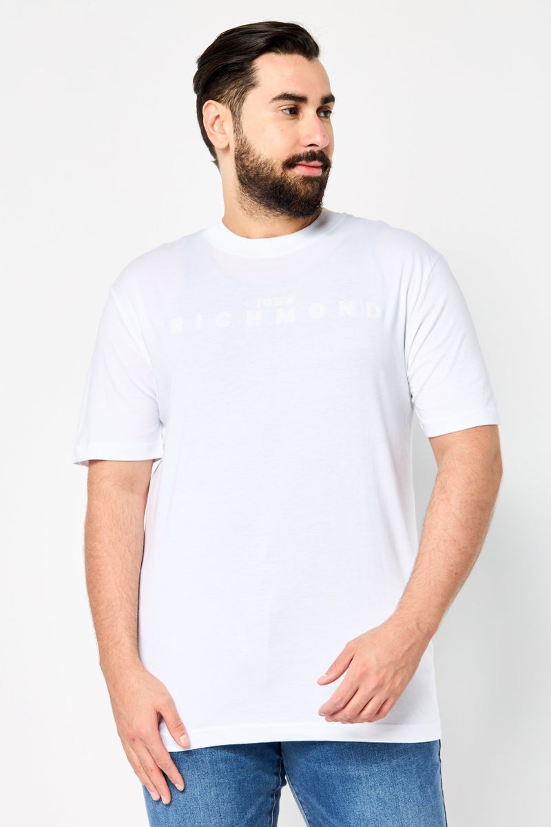 JOHN RICHMOND Men Crew Neck Short Sleeve Brand Logo T-Shirt, White - Image 1