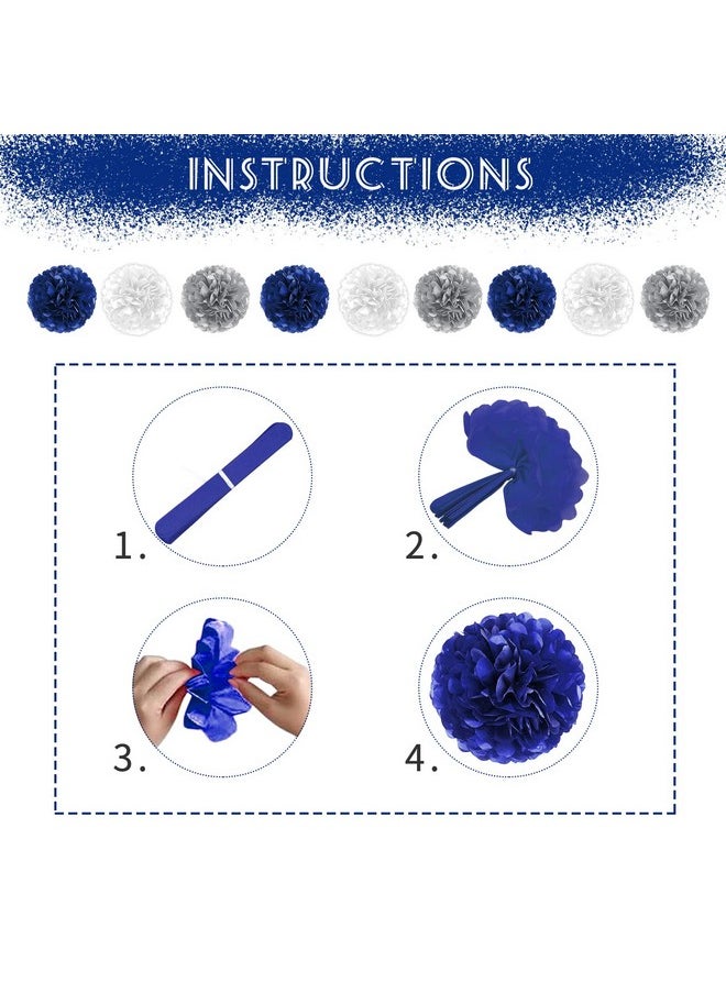 Bluegogo Navy Blue Silver Birthday Decorations for Men, Blue Birthday Party Supplies with Tablecloth Happy Birthday Banner Confetti Balloons Paper Pom Poms Hanging Swirls Cake Toppers  - Image 5