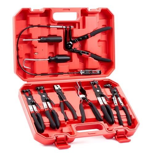 Orion Motor Tech 9pc Hose Clamp Pliers with Flexible Wire Long Reach Swivel Jaw and Flat Band Pliers for Coolant Radiator Heater and Water Hose - Image 1