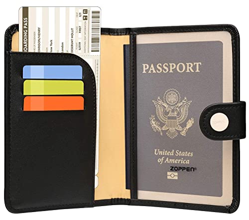 ZOPPEN Passport Holder Women Men, Passport Cover Travel Wallet Rfid Blocking Passport Wallet Cover Case Travel Essentials Document Organizer, Black - Image 2