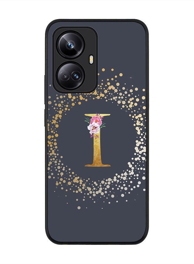 Stylizedd Rugged Black edge case for Realme 10 Pro Plus 5G Slim fit Soft Case Flexible Rubber Edges Anti Drop TPU Cover -  Custom Monogram Initial Letter Floral Pattern Alphabet - I  (Grey )  - Image 1