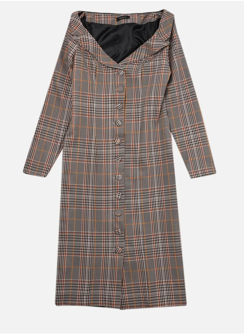 trendyol Button Detail Checked Shirt Dress