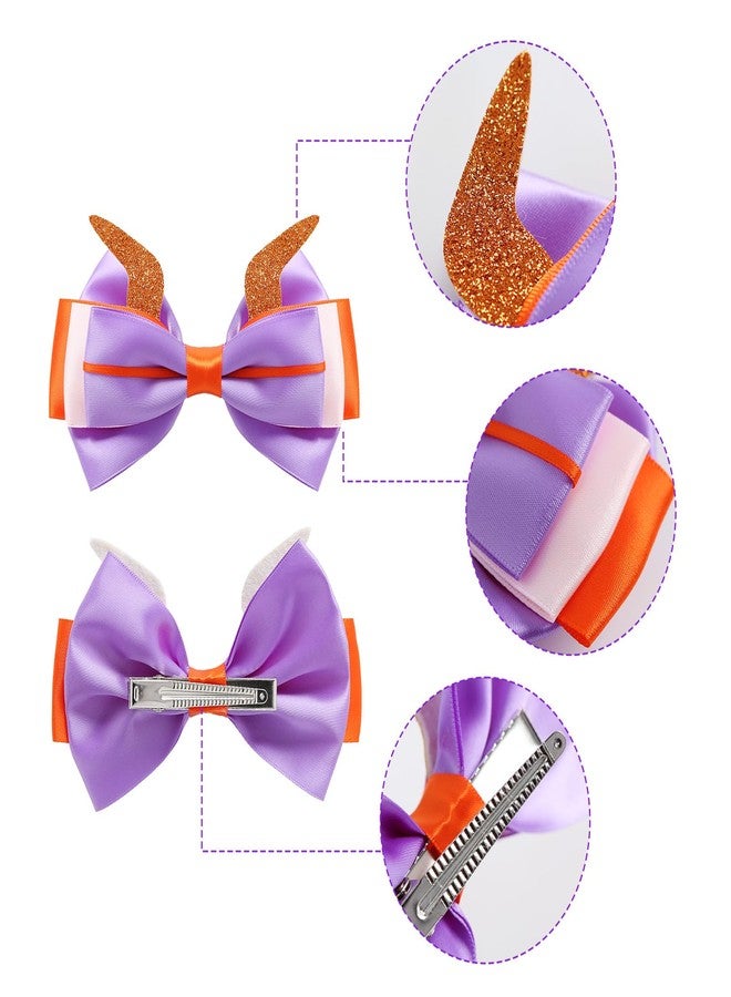 Fancheer 5 Inch Purple Dragon Inspired Hair Bow Clip Dragon Horns Ears Halloween Hair Accessories - Image 3