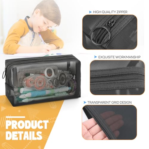 Daisiki Mesh Pencil Case 3 Pack Clear Pencil Pouch, Pencil Bag, Cosmetic Toiletry Bag for Purse, College Essentials School Supplies (Black) - Image 3