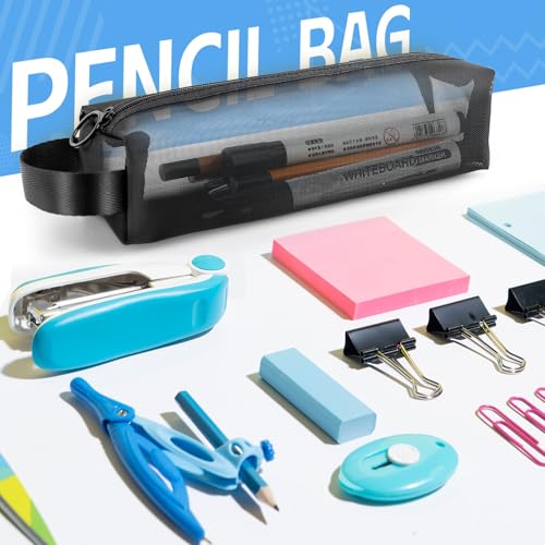 Daisiki Mesh Pencil Case 3 Pack Clear Pencil Pouch, Pencil Bag, Cosmetic Toiletry Bag for Purse, College Essentials School Supplies (Black) - Image 4