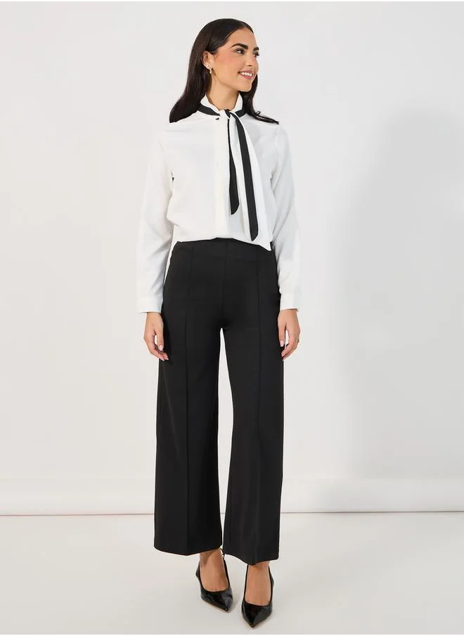 Styli Contrast Tie-Up Neck Detail Regular Fit Shirt