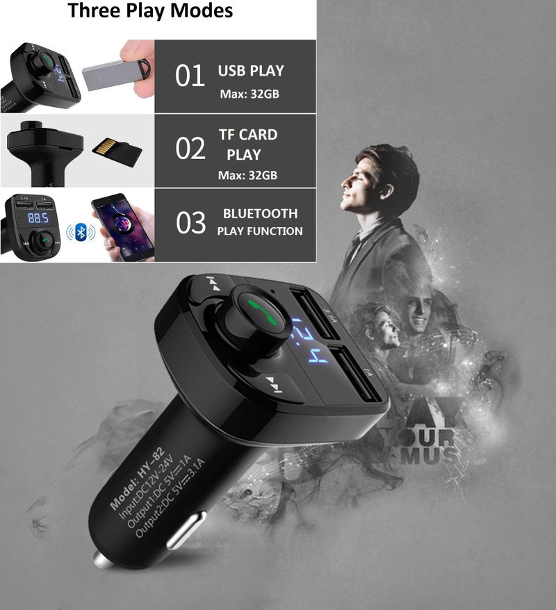Flenzy Car MP3 Car Bluetooth Receiver Dual USB Car Charger Fast Charging, Compatible with Mobile Phones, Tablets, Cameras, Game Consoles, Black - Image 5