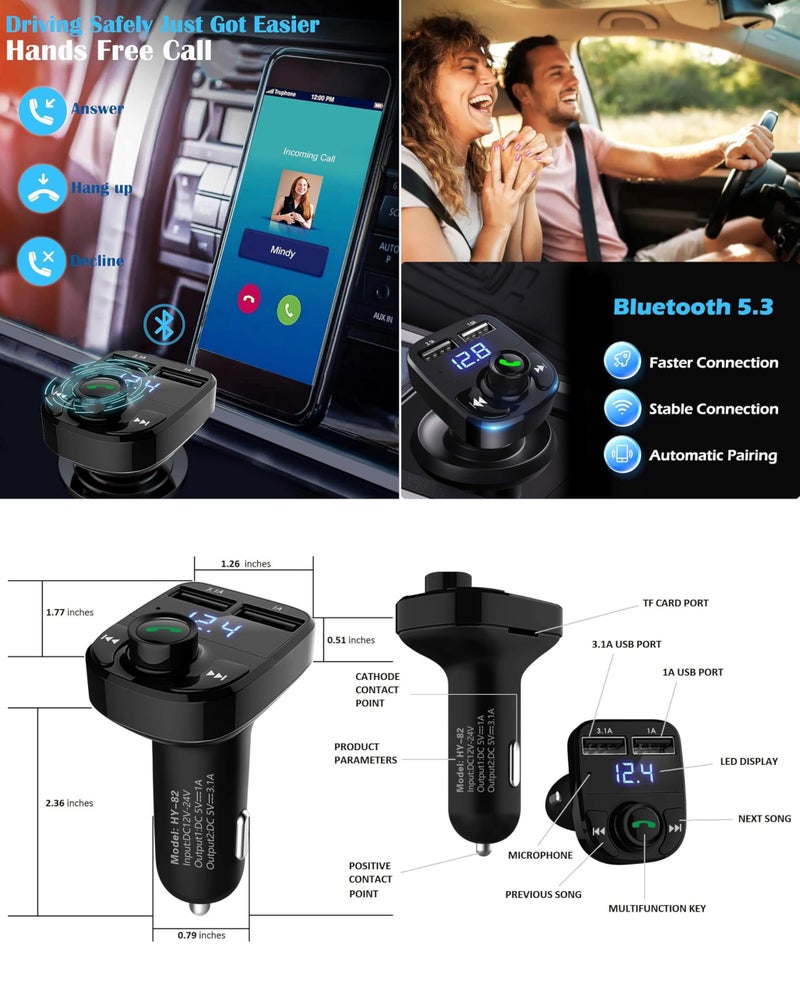 Flenzy Car MP3 Car Bluetooth Receiver Dual USB Car Charger Fast Charging, Compatible with Mobile Phones, Tablets, Cameras, Game Consoles, Black - Image 4