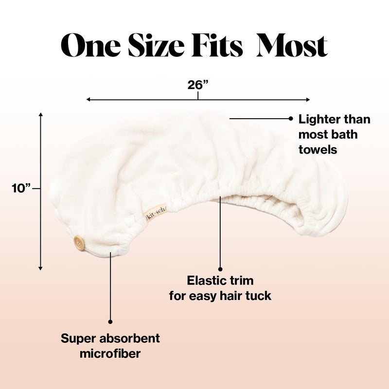 Kitsch منشفة شعر ميكروفايبر للنساء - منشفة ميكروفايبر، فائقة الامتصاص، سريعة الجفاف، مضادة للتجاعيد - للشعر الطويل والقصير، لفات للنساء، لف الشعر - أبيض عاجي - Image 3