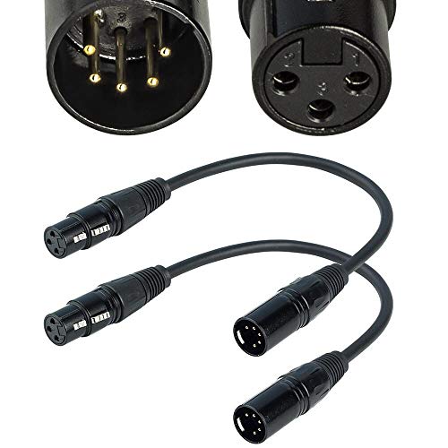 SiYear كابل صوت XLR أنثوي 3 دبابيس إلى XLR ذكري 5 دبابيس لميكروفون DMX إضاءة المسرح ، كابل محول XLR3F إلى XLR5M (12 بوصة / عبوة 2) - Image 1