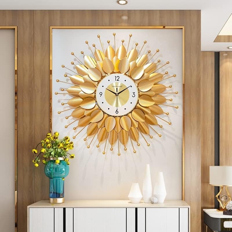 R RUNILEX European Style Luxury Living Room Analog Silent Creative Personality Metal Large Clock Sunflower Simple Modern Art Wall Decorative Clock (Petal Sun Clock 70x70cm) - Image 3
