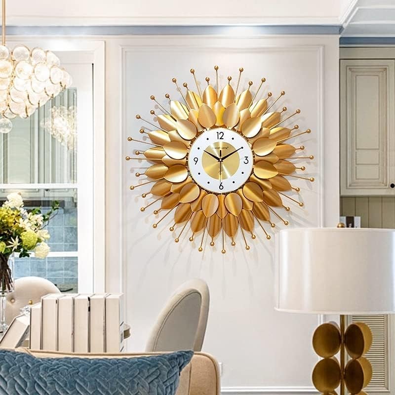 R RUNILEX European Style Luxury Living Room Analog Silent Creative Personality Metal Large Clock Sunflower Simple Modern Art Wall Decorative Clock (Petal Sun Clock 70x70cm) - Image 4