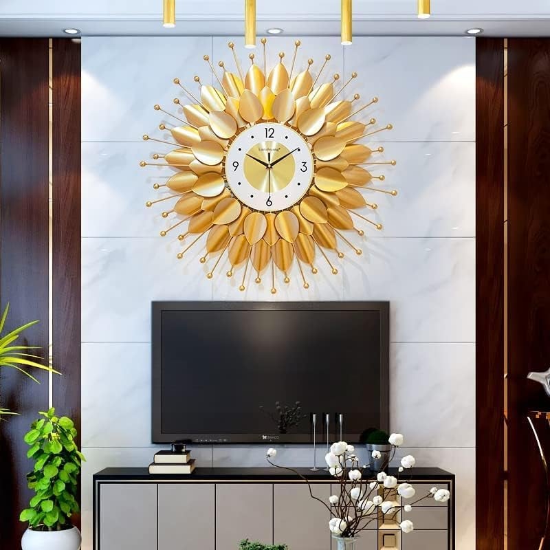 R RUNILEX European Style Luxury Living Room Analog Silent Creative Personality Metal Large Clock Sunflower Simple Modern Art Wall Decorative Clock (Petal Sun Clock 70x70cm) - Image 2