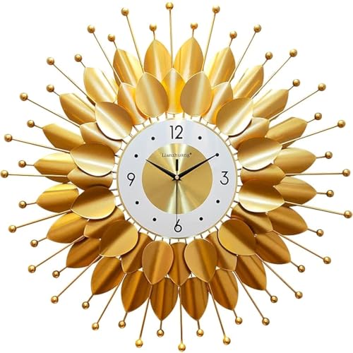 R RUNILEX European Style Luxury Living Room Analog Silent Creative Personality Metal Large Clock Sunflower Simple Modern Art Wall Decorative Clock (Petal Sun Clock 70x70cm) - Image 1