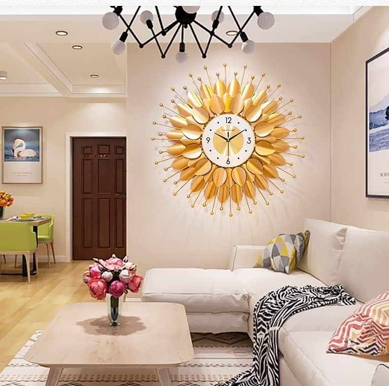 R RUNILEX European Style Luxury Living Room Analog Silent Creative Personality Metal Large Clock Sunflower Simple Modern Art Wall Decorative Clock (Petal Sun Clock 70x70cm) - Image 5