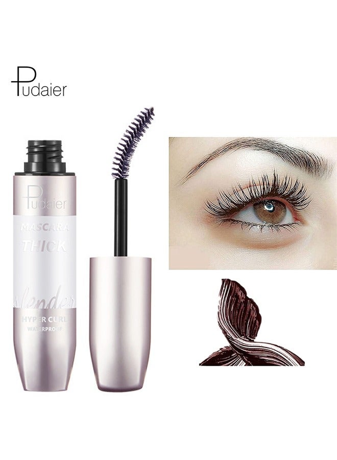 pudaier Volumizing Waterproof Mascara Natural Long-Lasting Waterproof Silicone Brush 4D Mascara (Brown) - Image 1