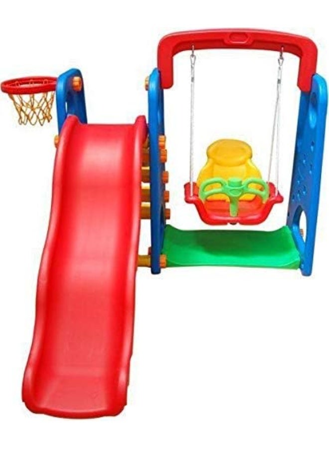 Rainbow Toys مجموعة RBW TOYS للزلاجة والأرجوحة مع كرة السلة 3 في 1 متعددة الألوان لأنشطة الأطفال - Image 2