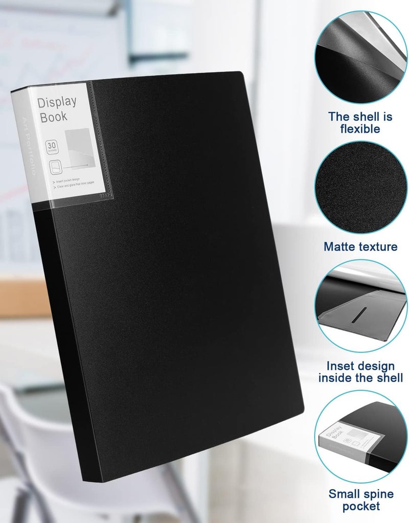 Dynta Portfolio Folder for Artwork Art Portfolio Binder 2 Packs 9"x12" Demo Book Black Portfolio Folder with Protective Film Binder with Plastic Sleeve 30 Pockets 60 Page Capacity - Image 4