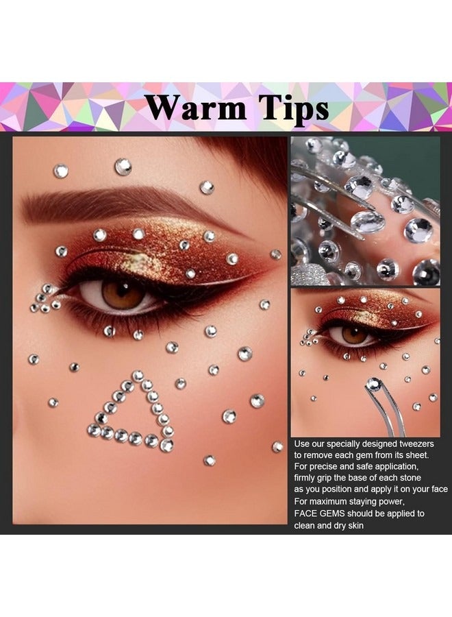 Beauenty 4 Sheet Face Gems Rhinestones Pearl Stickers Kit for Makeup with Tweezer, Self-Adhesive Glitter Color Festival Face Jewels Hair Gems Sticker for Crafts, Nail Art, Clothes Making  - Image 3