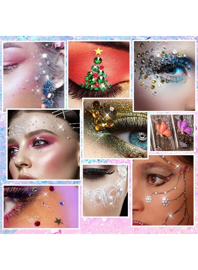 Beauenty 4 Sheet Face Gems Rhinestones Pearl Stickers Kit for Makeup with Tweezer, Self-Adhesive Glitter Color Festival Face Jewels Hair Gems Sticker for Crafts, Nail Art, Clothes Making  - Image 5