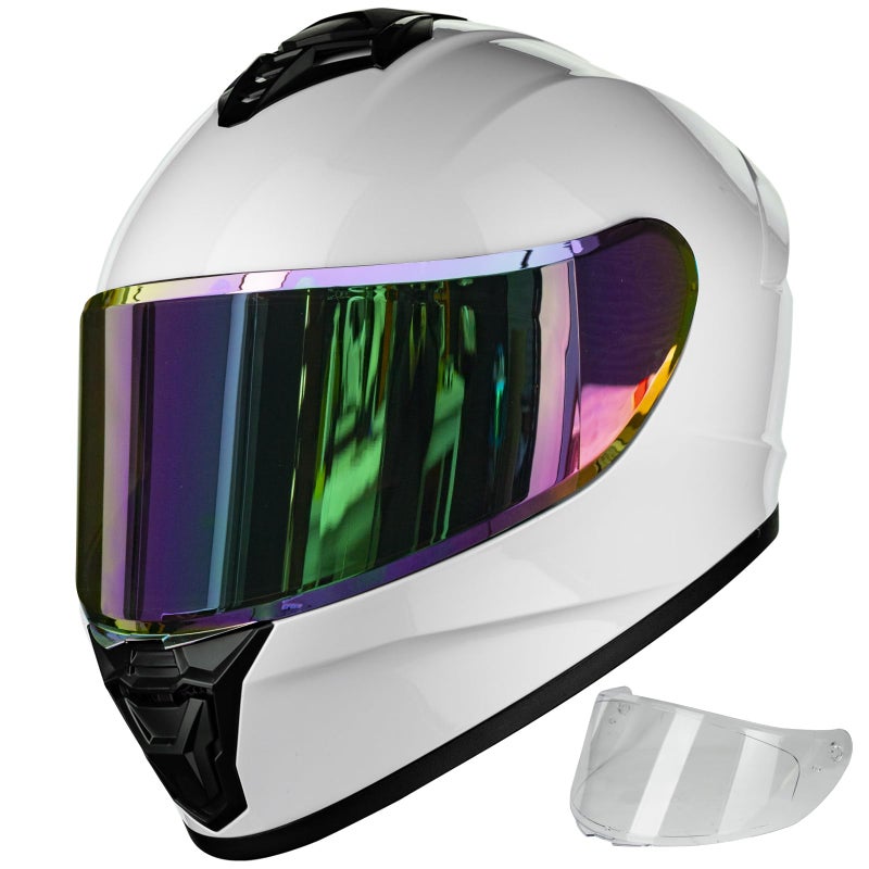Auboa Motorcycle Helmets for Adult Men Women Full Face Lightweight Street Bike Racing DOT Helmet with Extra Clear Visor Model AUT801 White Large