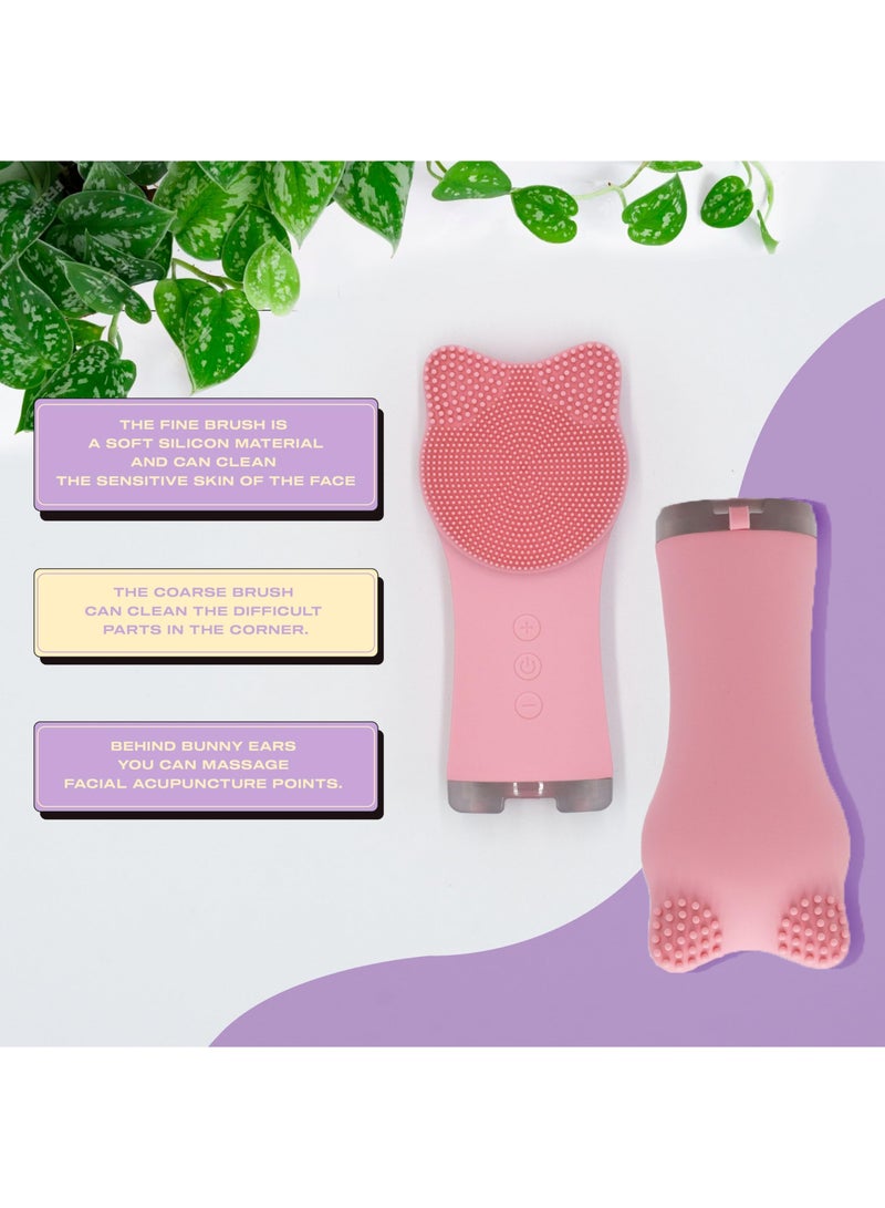 Silicone Facial Cleansing Brush - Facial Scrubber - Silicone Face Brush Cleanser - Face Brush Exfoliator - Face Cleanser Brush - Face Wash Brush - Facial Brushes for Cleaning and Exfoliating - Pink